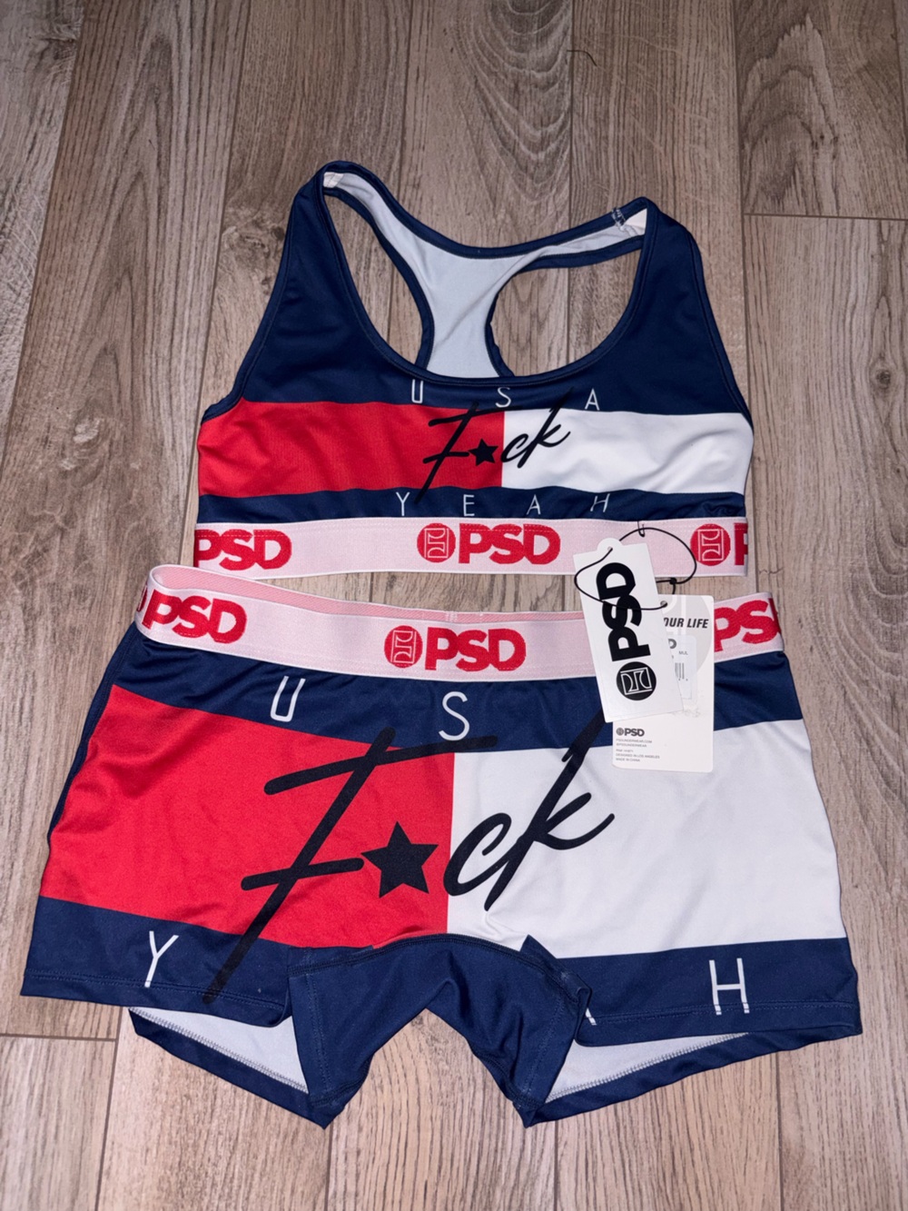 PSD Two-Piece Athletic Set in Red, White & Navy